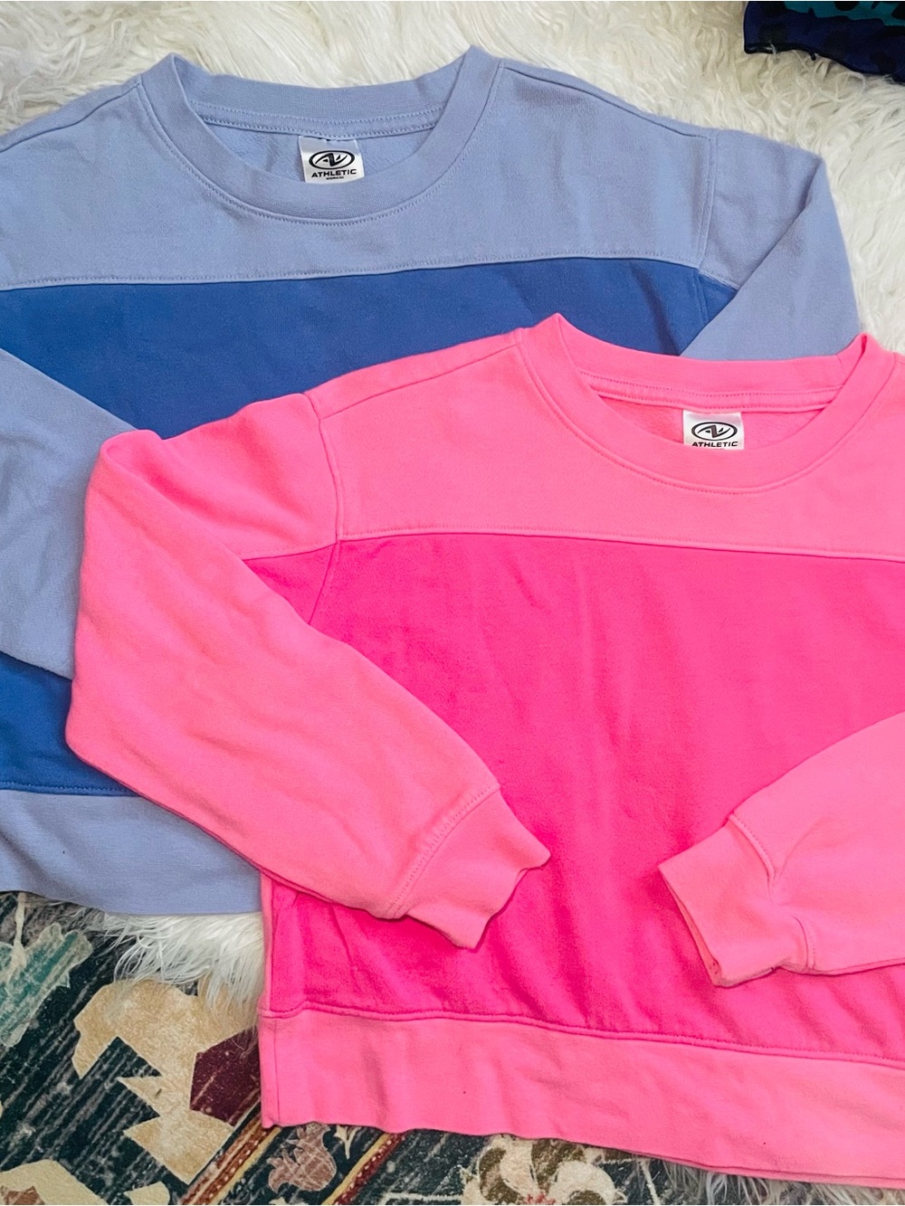 Athletic Works Pink & Light Blue Colorblock Crewneck Sweatshirts - Kids